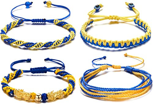 Wudaizhi 4 Pcs Ukraine Armband Blau Gelber Ukranische Flaggenarmband Einstellbare Geflochtene Seilarmbandschmuck Für Männer Frauen(Zufälliger Stil)