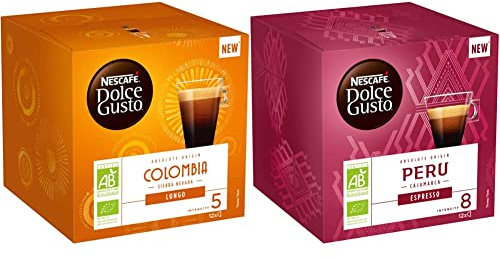 Nescafé Dolce Gusto Lungo Colombia Bio - Café - 72 Capsules (Pack de 6 boîtes x 12) & Espresso Peru Bio - Café - 72 Capsules (Pack de 6 boîtes x 12)