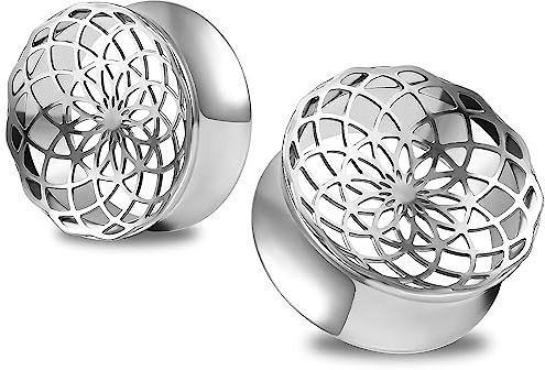 Vankula Ohr Flesh Tunnel Double Flared Plug Hohl Edelstahl für Gestreckte Expander Ohrpiercing 16mm(5/8) Silber