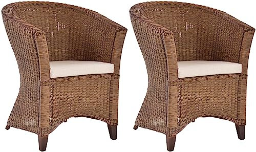 Krines Home 2er Set Rattan Sessel Ken Cocktailsessel Lounge Wohnzimmer Sessel Clubsessel Rattansessel (Groß, Vintage Braun)