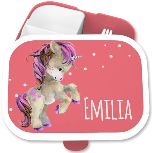 Brotdose Kinder Campus für Mepal - Einhörner - Brotbox Einhorn Lunchbox Unicorn Vesperdose Fabelwesen I - 750 ml - Rosa - einschulung geschenke mädchen kinderbrotdosen kindergarten einhörnern