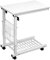 DlandHome Trolley Betttisch, höhenverstellbar, 56 ~ 76 cm, kleiner Couchtisch mit Rollen, Beistelltisch in U-Form, mit Korb, Laptopständer zum Lesen, Weiß
