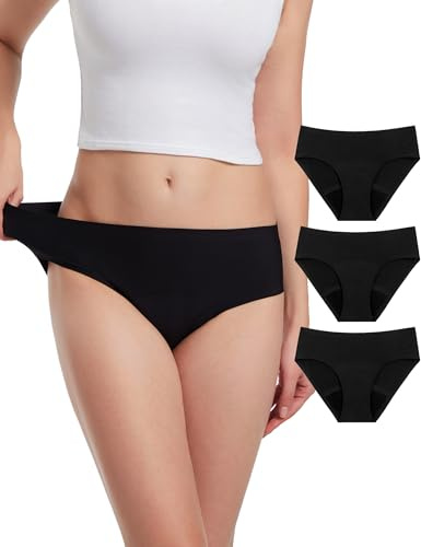 EcoPeriod Period Underkläder för Kvinnor Tunt Flöde, Läckagesäkra Menstruationsunderkläder Sömlösa Period Trosor, Trosa, Svart 3-pack, S-M