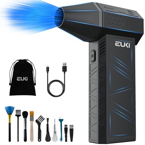 EUKI Souffleur Air Comprimé, 150000 TR/Min de Pulvérisation d’Air Comprimé avec Batterie 6000mAh, Soufflette Air Comprimé, Bombe Air Sec pour Clavier, Électronique, Bombe Air Sec Nettoyage PC