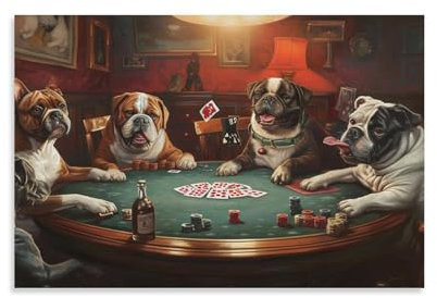 XJmoney Dogs Playing Poker Wall Art/Canvas Painting Modern Ocean Landscape Pictures Print Poster Artwork for Living Room Decoration Ready to Hang 16x24inch(40x60cm)