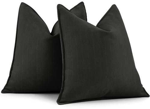 ZWJD Schwarz Kissenbezug 50x50 2er Set Chenille Kissenbezüge Sofakissen Kissenhüllen mit elegantem Design, weiche und luxuriöse dekorative Dekokissen für Couch, Bett und Heimdekoration