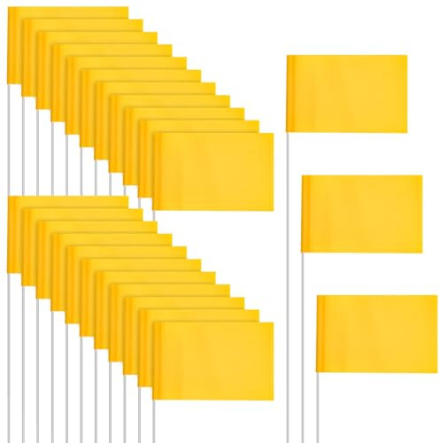 66pcs Drapeaux Vierges Jaunes, 35x7,6x5,1cm Drapeaux à Bâton Jaune Petits Drapeaux sur Piquet Drapeaux de Paysage Drapeaux d'Arpenteur Marqueurs de Drapeaux de Cour pour la Construction Jardi