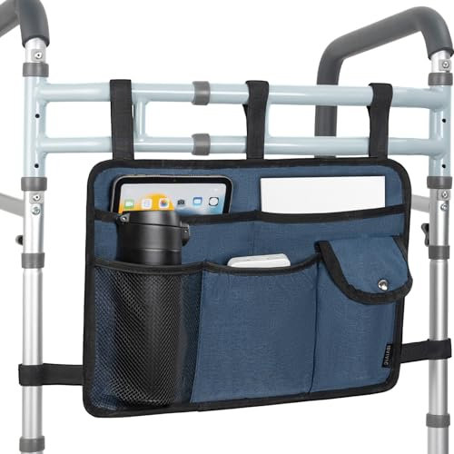 Walker Bag Multiple Pockets Walker Basket for Folding Walker with Cup Holder Bag for Walkers for Seniors Rollator Accessories Bag Blue