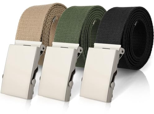 Yamitora 3 Stück Gürtel Herren, Armeegrün Khaki Schwarz Verstellbarer Arbeitsgürtel Herren, 128 x 3.8cm Gürtel Ohne Löcher, Stoffgürtel Herren Gürtel Herren Arbeitsgürtel für Geschäft Sport Lässig