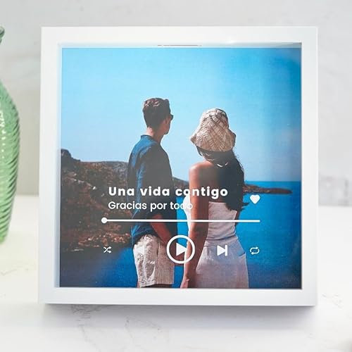 Cristal Plaque Hucha Personalizada Foto completa Spotify– Acrílico Transparente y Madera – Regalo Emotivo para Celebraciones, Cumpleaños y Aniversarios