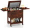 COSTWAY 51L Carrito Nevera con Ruedas, Enfriador de Madera para Patio, con 2 Estantes Plegables y Abrebotellas, Enfriador de Bebidas al Aire Libre para Fiesta, Jardín Trasero