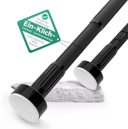 VECTO Duschstange Ohne Bohren 150-250cm Ø32mm Gardinenstange Schwarz | Teleskopstange zum Klemmen Einfache Installation für Duschvorhangstange, Kleiderstange, Vorhangstange，Raumteiler