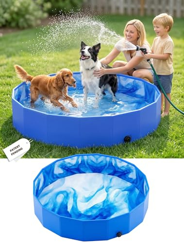 KingSom Hundepool, Hundebadewanne für Große Kleine Hunde, Faltbarer Hund Planschbecken rutschfest, Verdickt Robust Planschbecken Swimmingpool für Kinder, Schnelle Entwässerung Hundepool, 122 x 31 cm