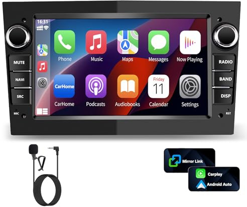 Radio de Coche 2 DIN para Opel Corsa d/Astra h/Zafira b/Meriva/Vivaro Bluetooth Stereo Car con Wireless Carplay Android Auto Pantalla de 7 Pulgadas Mirror Link/FM/WiFi-Black
