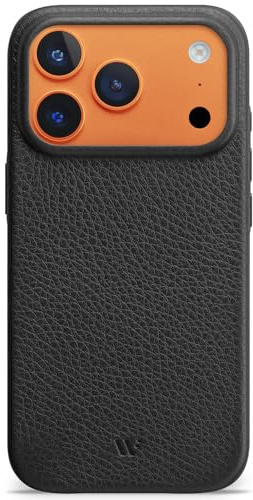 WIIUKA Hülle für iPhone 17 Pro Max, Leder aus Deutschland, 360° Schutz, Lederhülle extra Dünn, Premium Handyhülle, Case, Qi, skiin VL, Schwarz