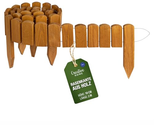 Creative Home Rasenkante Beeteinfassung Holz 200 x 10 cm (L x H) Natur | Flexible Beetumrandung Gartenzaun zum Stecken | Ideal als Beetbegrenzung, Holzzaun, Deko Zaun, Mähkante, Beetzaun
