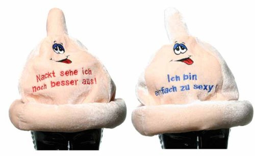 Div Condom-Hut Plüsch mit Gesicht und Spruch