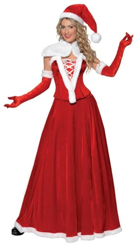 Smiffys Luxury Miss Santa Costume, Red with Hat, Cape, Corset, Skirt & Gloves, Christmas Adult Fancy Dress, Santa Dress Up Costumes