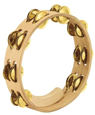 Meinl Percussion Artisan Wood Tambourine - 2-reihiges Tamburin - Durchmesser 10 Zoll - Ahorn / Messing, Natur (AE-MTA2B) | Tamburin mit 2 Reihen Jingles, mit ergonomischem Griff, Durchmesser 10 Zoll, Ahorn und Messing