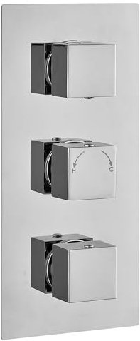 ECOSPA Modern Concealed Twin Thermostatic Shower Mixer Valve in Chrome with 2 Outlets and 3 Square Handles with an Anti-Scalding Safety Feature
