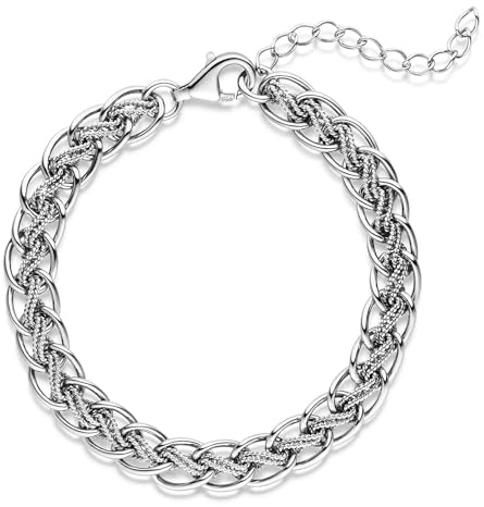 MATERIA Damen Armband Silber 925 Doppelpanzerkette 6mm 14,1g rhodiniert 18-23cm längenverstellbar + Box #SA-28