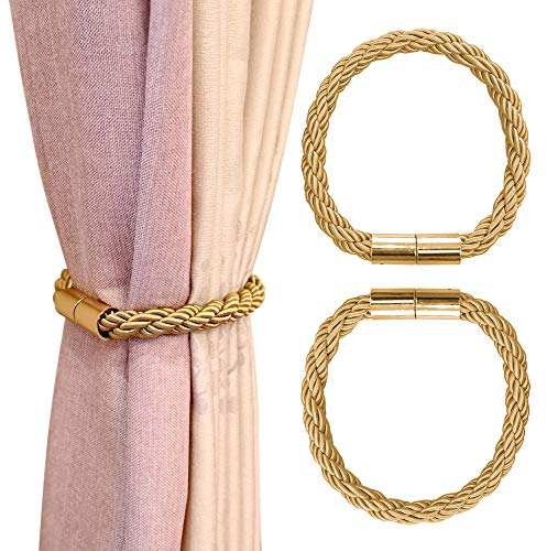 Manfore Magnetische Vorhang Raffhalter, Vorhanghalter Magnetisch/Gardinenhalter/Vorhang Binder für Haus Dekoration 2 Stücke(Gold)