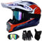 QYTK® Motorradhelm Motocross Helm Kinder Weiß Bblau Rot, MT-54 Full Face Off-Road Motorrad Cross Helme mit Brille Maske Handschuhe, Motorbike MTB Freien Sport Motorcycle Helmet Set,XL(57~59CM)