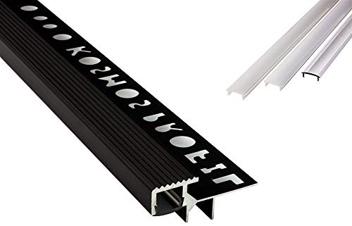 tktrading24 T-40 LED Alu Fliesenprofil Treppenprofil Stufen 10mm schwarz 1m milky