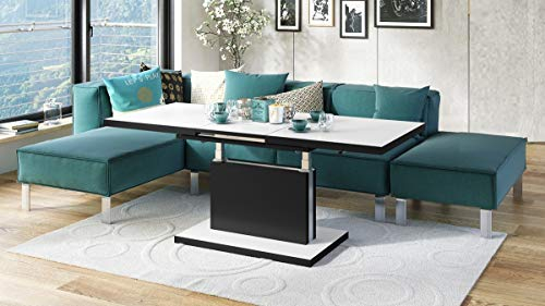 Mazzoni Design Couchtisch Tisch Aston Weiß matt/Schwarz matt stufenlos höhenverstellbar ausziehbar 120 bis 200cm Esstisch