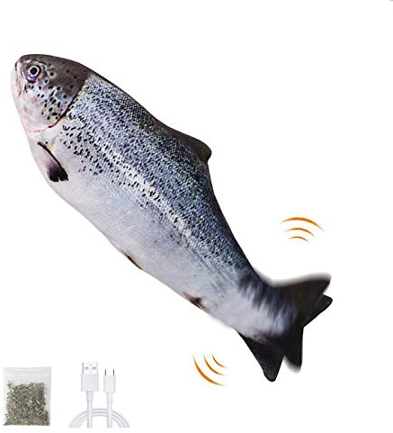 SUOXU Bewegliche Katzenspielzeug Fisch,Elektrisch Flopp-Katzenspielzeug,mit Katzenminze Spielzeug Fisch,Realistisches Plüsch interaktiv lustiges Kauspielzeug für Katzen