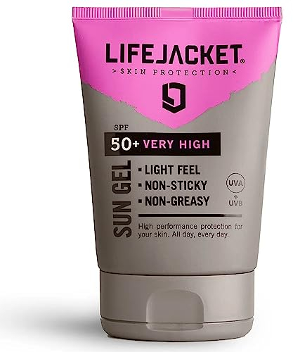 SPF 50 UVA, UVA 5* Sun Protection Gel for Face + Body. Lightweight, Non-greasy, Water resistant, Clinically Approved for Sensitive & Dry Skin. Factor 50 Sun Cream LifeJacket