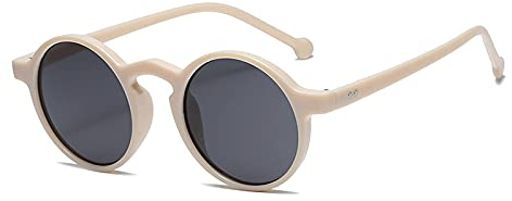 Long Keeper Runde Sonnenbrille Unisex - Klein Rund Retro Vintage Sonnenbrille für Herren Damen mit UV400 Schutz für Fahren Angeln Reisen (Beige)