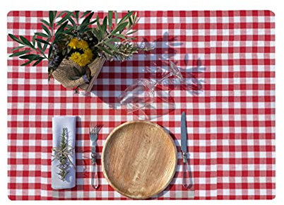 Runde Tischdecke aus Baumwolle, rot-weiß kariert, Durchmesser 120 cm, 100 % Baumwolle, handgefertigt in Italien