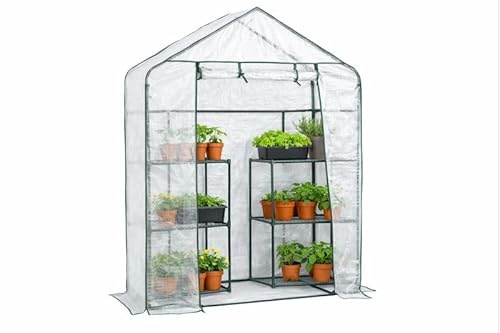 Walk-In Greenhouse with Shelves – Heavy Duty Portable Grow House for Small Gardens, UV Cover, Steel Frame, Zip Door – Ideal for Seedlings, Herbs & Vegetables (143x73x195cm)
