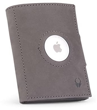 DONBOLSO Porte Carte Air | Portefeuille pour Hommes avec Poche AirTag d'Apple | Mince Portefeuille Airtag de Crédit en Cuir Véritable | Airtag Wallet avec Poche à Monnaie | Vintage Gris