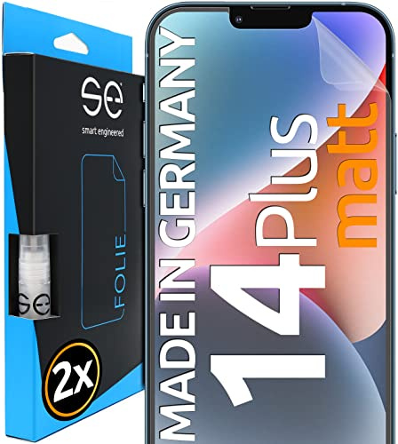 2x se® 3D SCHUTZFOLIE Entspiegelt für Apple iPhone 14 Plus,Anti-Staub, 100% Fingerabdruck & FaceID kompatibel, einfache blasenfreie Installation, Ultra-Klar, Stoß-Kratzfest, aus Deutschland