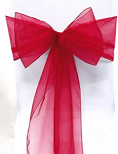 RHP 25 Stk. Organza-Schärpen, Organza-Stuhlschleifen für Hochzeit, vollere Stuhlschleifen-Schärpe für Bankett/Hochzeit/Jahrestag/Partys/Event-Dekoration (Rot)
