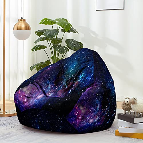FANSU Sitzsack Waschbar 3D Sternenklarer Himmel Sitzsack Ohne Füllung Sitzsäcke für Kinder Erwachsene Sitzsack Outdoor Indoor Stofftier Aufbewahrung mit Reißverschlus (100x120cm,Lila Schwarz)
