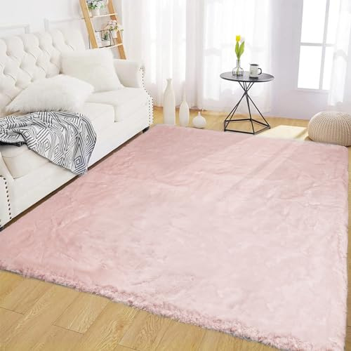 Latepis Teppich Rosa Flauschiger 150x210 cm Schlafzimmer Flauschig Kurzflor Wohnzimmer Teppich Waschbar Kinderzimmer Fellteppich Kunstfell Teppiche Gegend