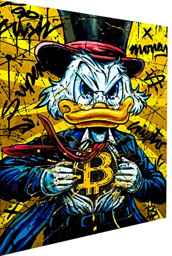 Magic Canvas Art Dagobert Duck Anzug Pop Art Leinwandbild 1- teilig Hochwertiger Kunstdruck Wandbilder – B8325, Material: Leinwand, Größe: 80x80 cm