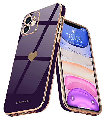 Teageo for iPhone 11 Case Cute Heart Pattern for Women Girls Slim Luxury Bling Plating Soft TPU Anti-Scratch Shockproof Bumper Phone Case for iPhone 11, Dark Purple