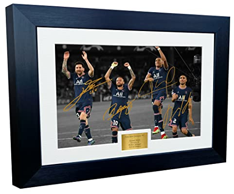 Messi Neymar Mbappe Hakimi PSG Paris Saint-Germain signiert 30,5 x 20,3 cm A4 Foto Bilderrahmen Fußball Fußball Poster Geschenk
