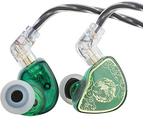 LINSOUL TANGZU Wan'er S.G HiFi 10mm Dynamischer Treiber PET-Membran In-Ear-Kopfhörer mit Ergonomischer Form, Abnehmbares Versenktes 2Pin OFC Flechtkabel für Musiker DJ Bühne(Grün,Mit Mikrofon)