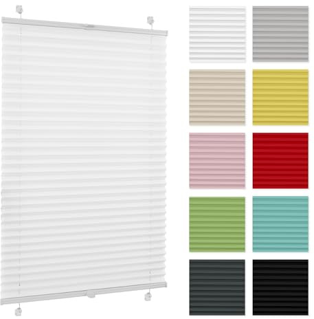 Plissee ohne Bohren 70 cm x 150 cm - Weiß - Plissee Klemmfix, Rollos für Fenster ohne Bohren, Jalousien Fenster für innen, Raffrollo, Fensterplissee