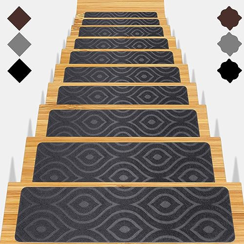 Peldaños de escalera para peldaños de madera, 4 unidades, 8 x 30 pulgadas, alfombras para escaleras, alfombras antideslizantes para interiores, para niños, ancianos y mascotas
