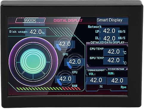 3.5in IPS USB Mini Screen, Type C Sub Screen for Computer Case, PC CPU RAM Data Monitor, 320x480 PC Sensor Panel Display Temp Monitor, Support Horizontal Vertical Switching (black)
