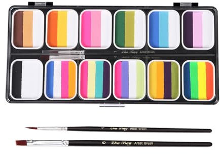 Shienfir Ensemble de Peinture pour Le Corps et Le Visage, Ensemble de Peinture pour Le Corps activée à l'eau avec 2 pinceaux, Maquillage Non Toxique et Lavable pour la fête d'halloween, kit de pei