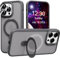 AKABEILA Case for iPhone 11 Pro Case with 3 Pcs Camera Lens Protector Frosted Matte Phone Case Cover Wireless Charging Magnetic Ring Stand 5.8 Inch Grey