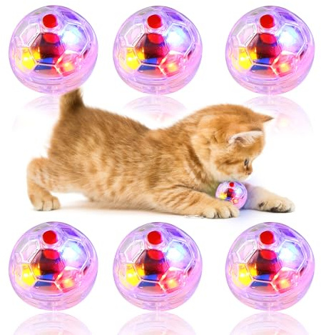 Tulov 6 Stück LED Katzenspielzeug Bewegungsbälle für Katzen, Leuchtend | Interaktive LED-Spielbälle mit automatischer Bewegung für Spiel, Jagdinstinkt und tägliche Beschäftigung von Katzen