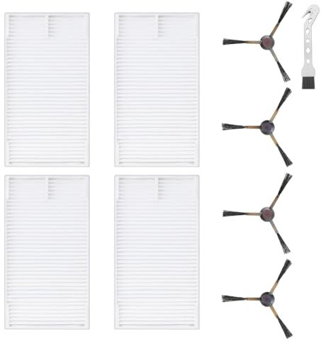 Jegehoyo Kit d'accessoires pour Eureka E10s / J12 Ultra, pour Obode A8 / A8 Plus, pour Midea M9 aspirateur Robot, 4 filtres HEPA, 4 brosses latérales, 1 brosse propre